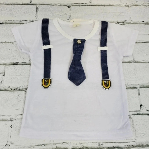 18-24M Navy Blue Faux Suit Baby Boys 2 pcs Outfit. T-Shirt and Shorts Sets - Picture 4 of 11